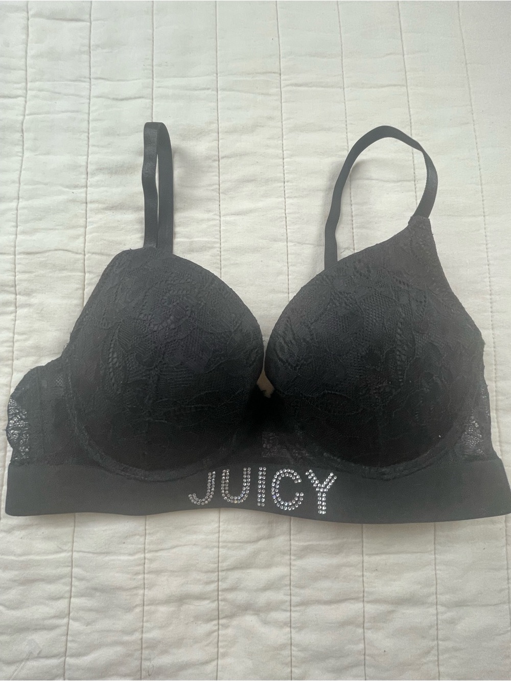 Juicy Couture Black Lace Padded Bralette with Crystal Logo Band 34C
